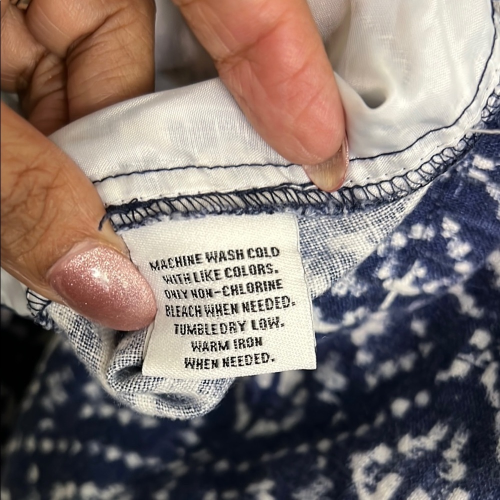 Style & Co Blue and White Cropped Pants with Floral Print 100% linen - Picture 4 of 6